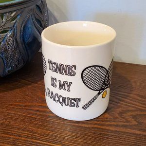 Vintage 1997 Tennis Is My Racquet Coffee Mug Cup Ball Racket Linyi SJW Creations